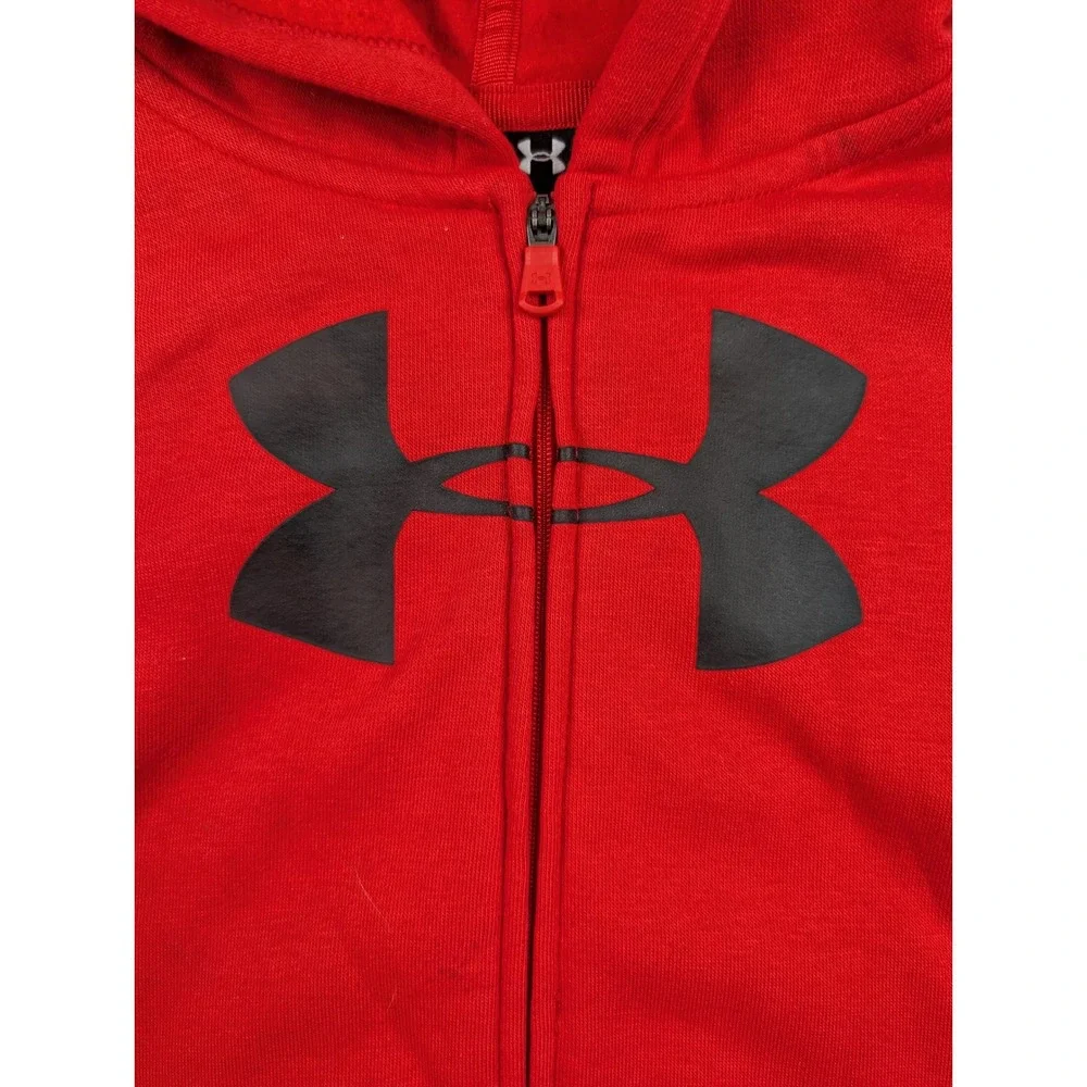 Under Armour Kids Red Full Zip Fleece Hoodie Oversized Logo Sweatshirt 2T